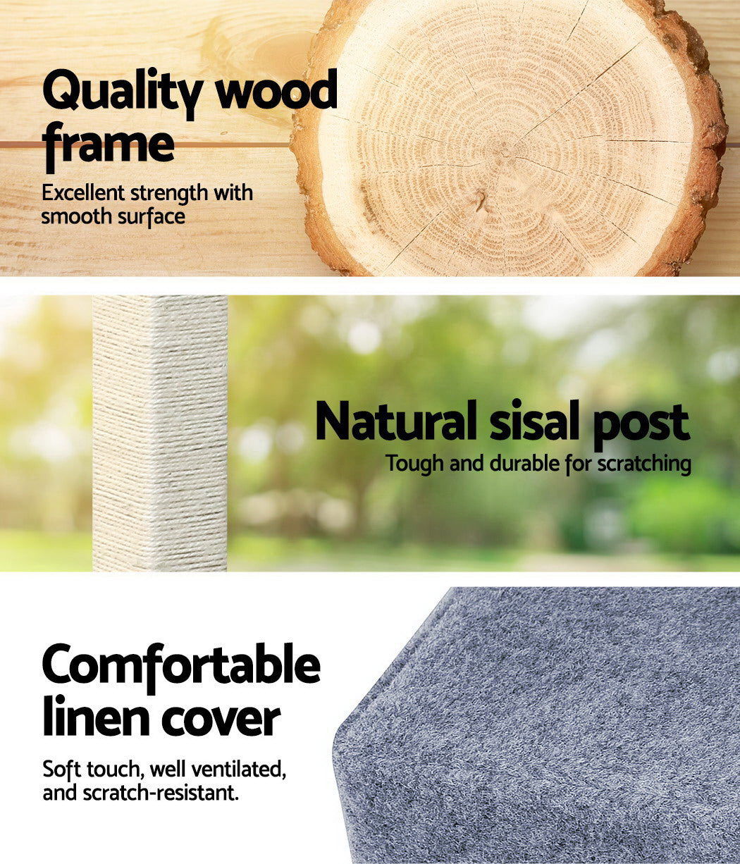 i.Pet Cat Tree 124cm Scratching Post Tower Scratcher Trees Wood Condo Board - SEKSI