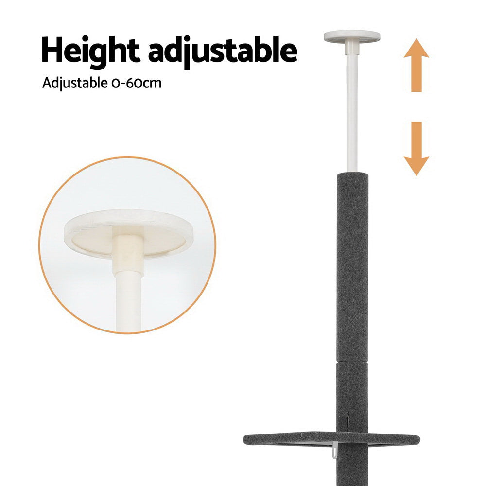 i.Pet Cat Tree 290cm Tower Scratching Post Scratcher Floor to Ceiling Cats Bed Grey - SEKSI
