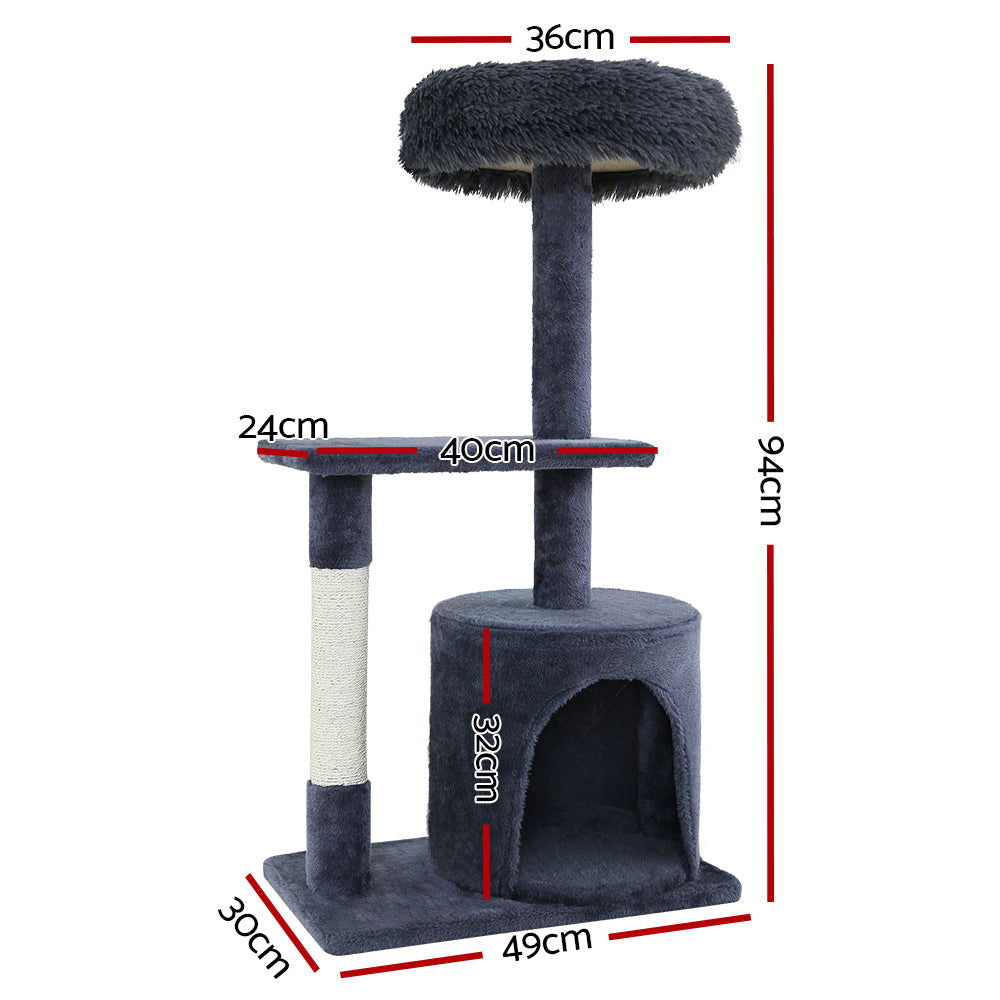 i.Pet Cat Tree 94cm Scratching Post Tower Scratcher Condo House Wood Trees Grey - SEKSI
