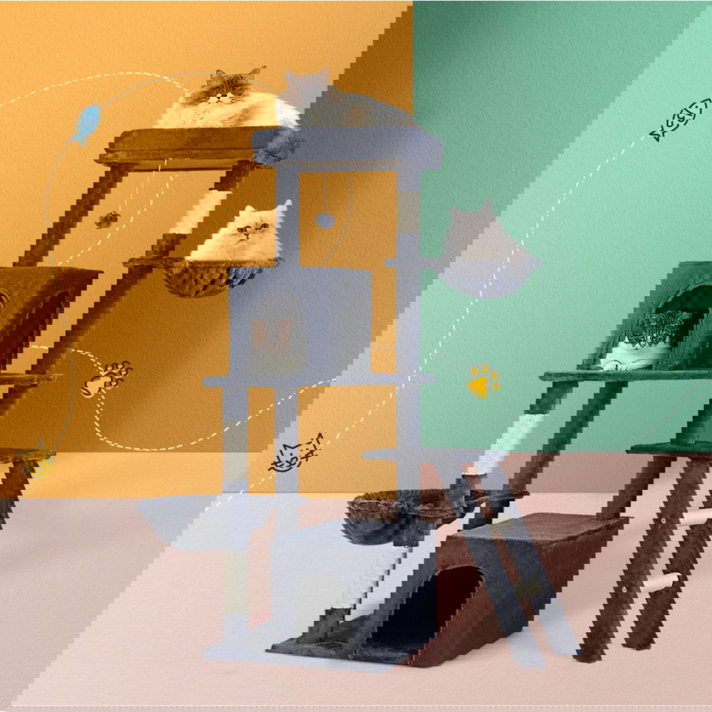 i.Pet Cat Tree Tower Scratching Post Scratcher 138cm Trees Condo House Grey - SEKSI