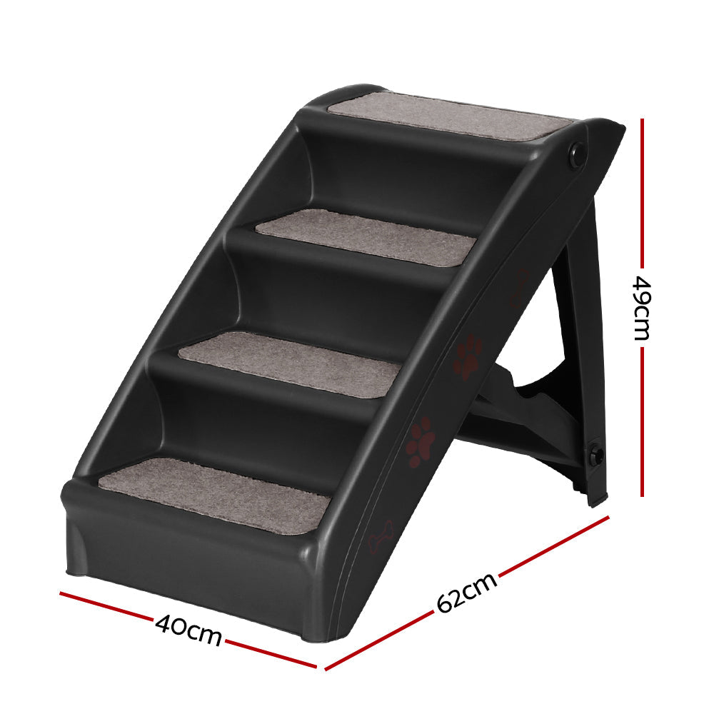 i.Pet Dog Ramp Steps For Bed Sofa Car Pet Stairs Ladder Portable Foldable Black - SEKSI