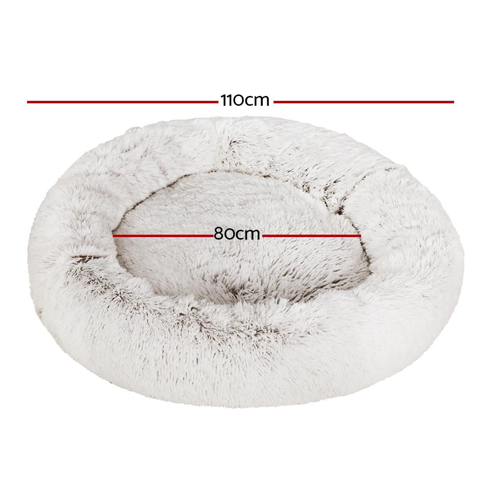 i.Pet Pet Bed Dog Cat 110cm Calming Extra Large Soft Plush White Brown - SEKSI