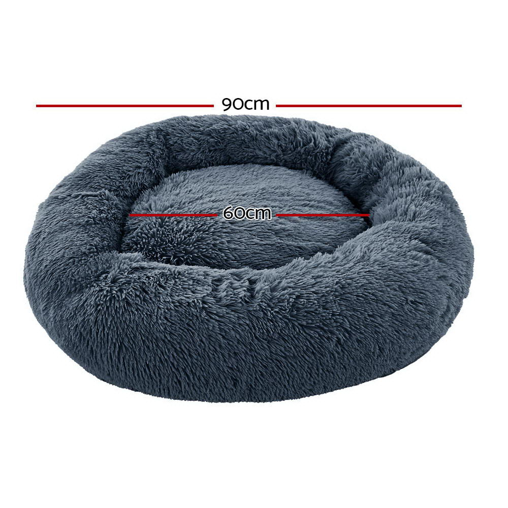 i.Pet Pet Bed Dog Cat 90cm Large Calming Soft Plush Bed Dark Grey - SEKSI