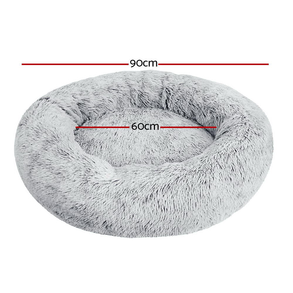 i.Pet Pet Bed Dog Cat 90cm Large Calming Soft Plush Light Charcoal - SEKSI