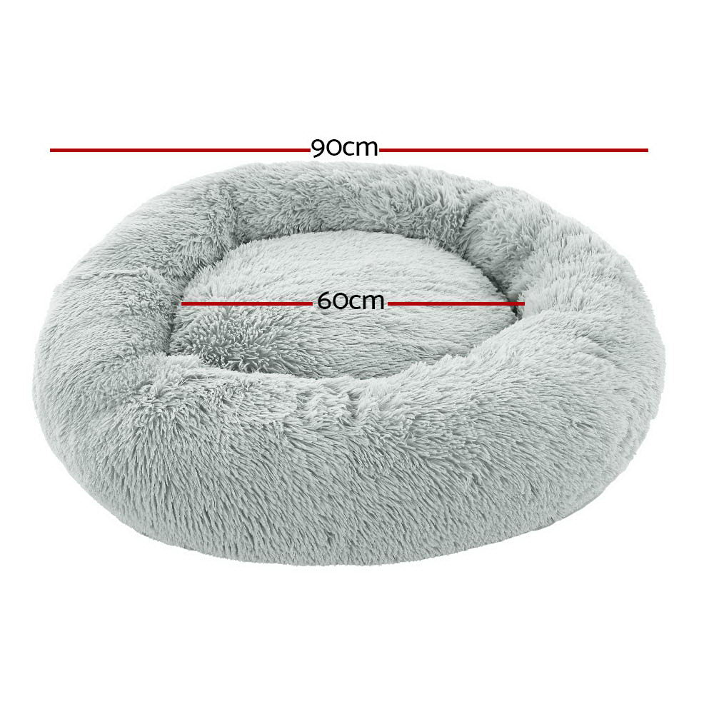 i.Pet Pet Bed Dog Cat 90cm Large Calming Soft Plush Light Grey - SEKSI