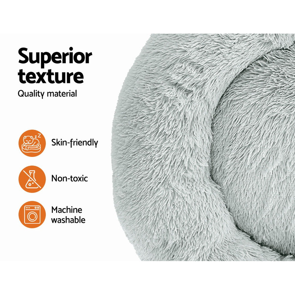 i.Pet Pet Bed Dog Cat 90cm Large Calming Soft Plush Light Grey - SEKSI
