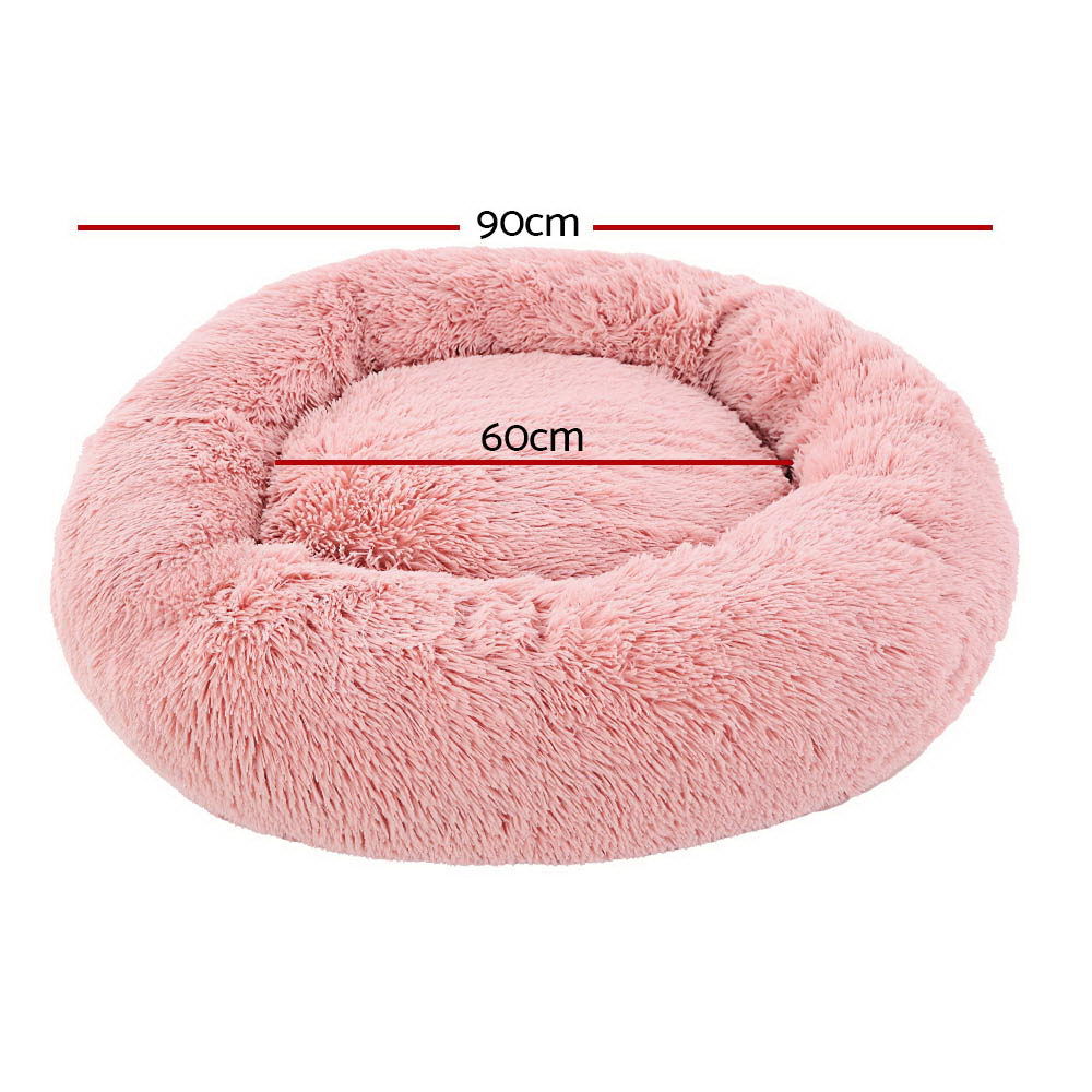 i.Pet Pet Bed Dog Cat 90cm Large Calming Soft Plush Pink - SEKSI