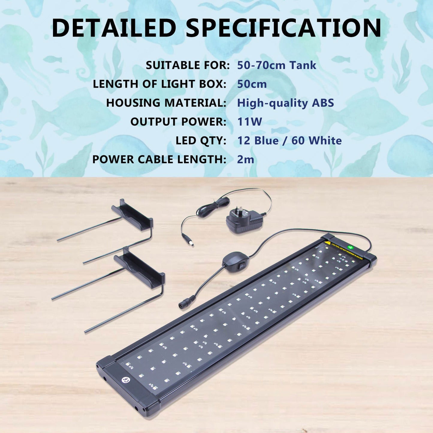 11W Set 2 Aquarium Blue White LED Light for Tank 50-70cm - SEKSI