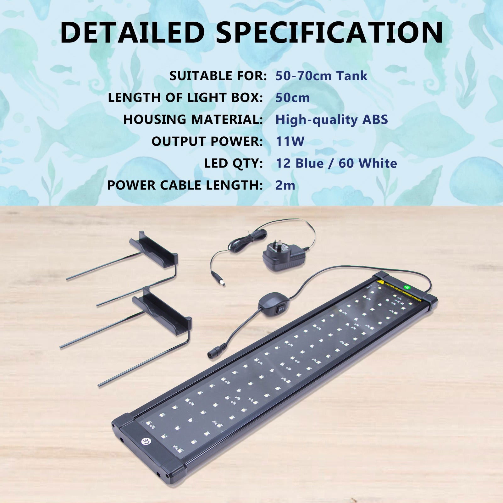 11W Set 2 Aquarium Blue White LED Light for Tank 50-70cm - SEKSI