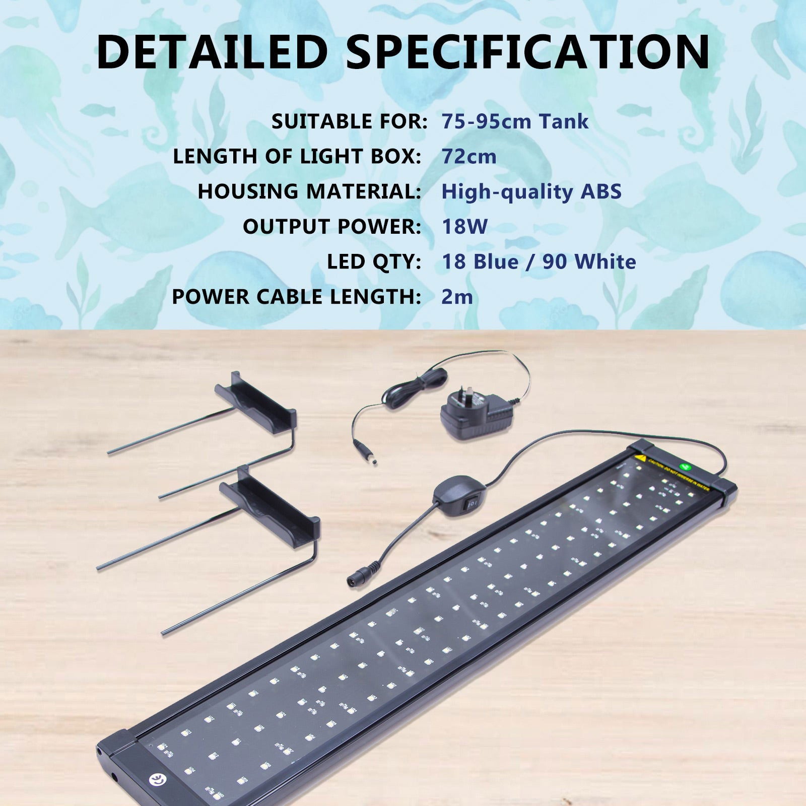 18W Aquarium Blue White LED Light for Tank 75-95cm - SEKSI