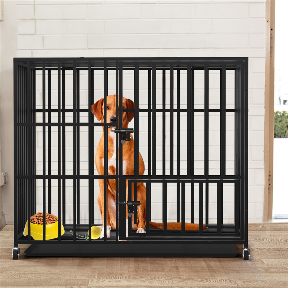 Heavy Duty Pet Dog Cage Strong Metal Crate Kennel Playpen with Wheels &Tray_1