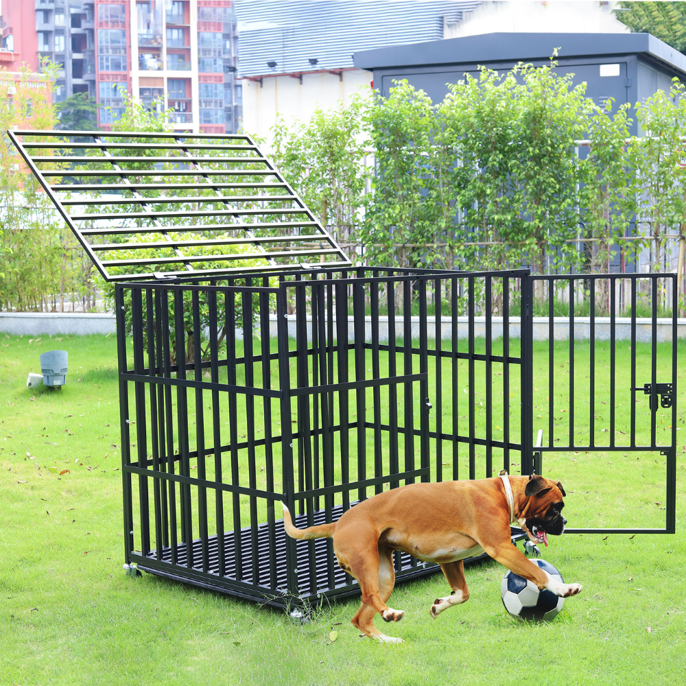 Heavy Duty Pet Dog Cage Strong Metal Crate Kennel Playpen with Wheels &Tray_3