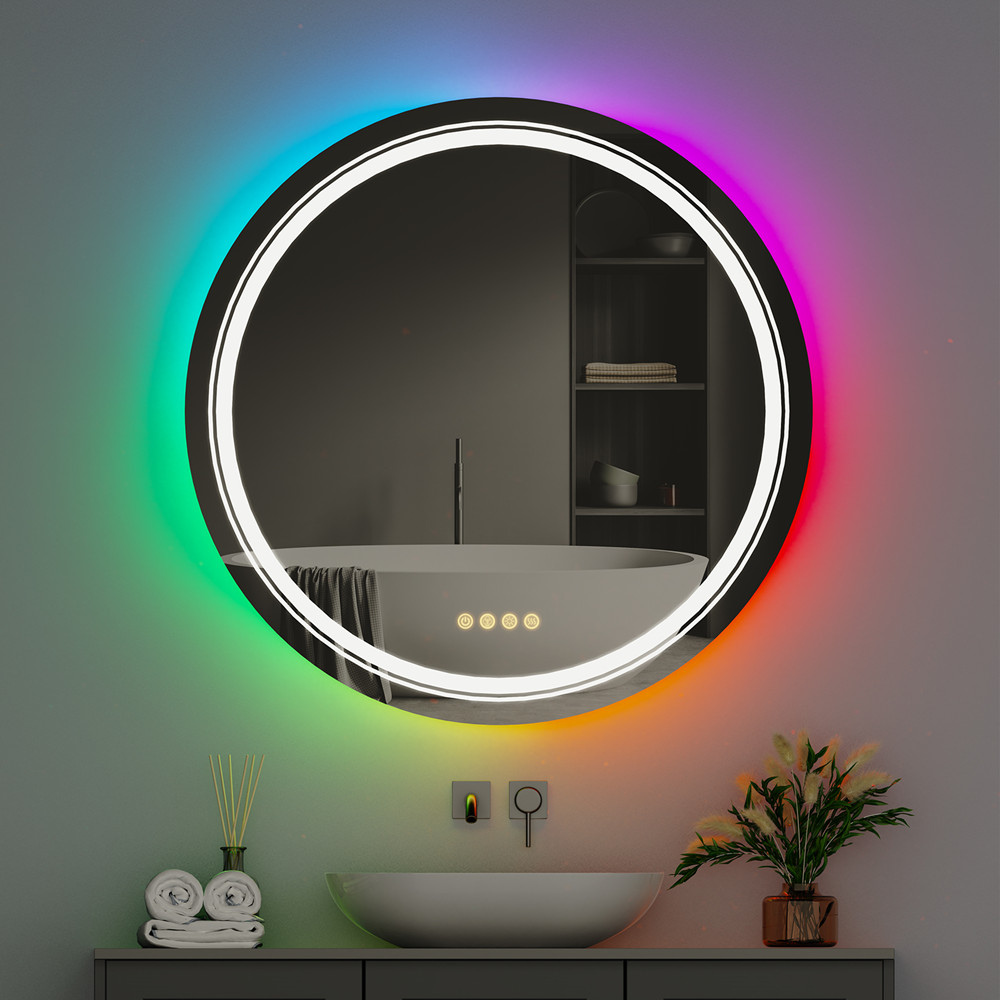 Round Bathroom Mirror with LED RGB Light_0