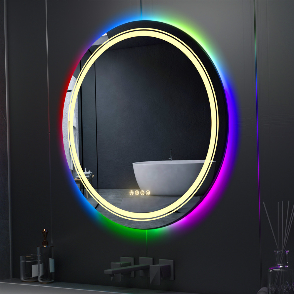 Round Bathroom Mirror with LED RGB Light_1