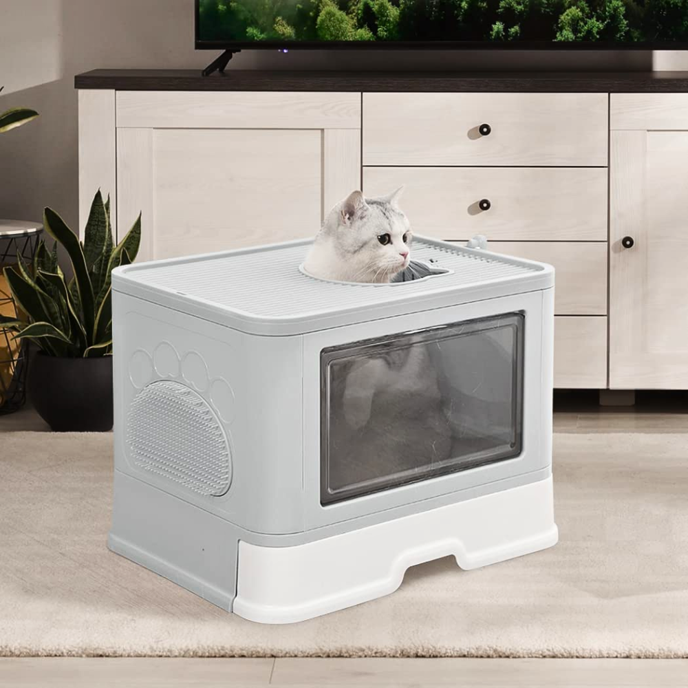 Stylish Cat Litter Box Enclosure with Portable Scoop Drawer_1