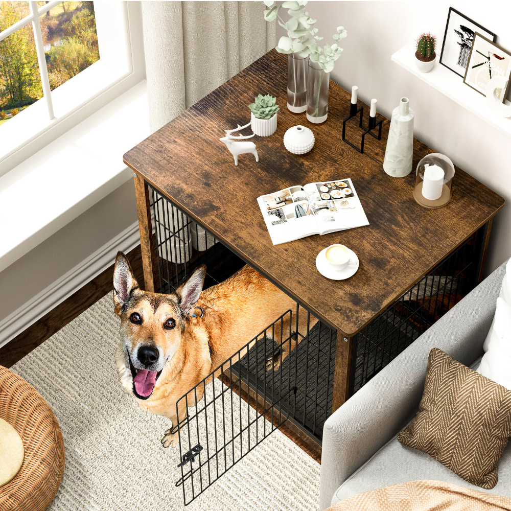 Wooden Pet Kennel Crate with Tabletop – Spacious Indoor Furniture for Medium to Large Dogs_0