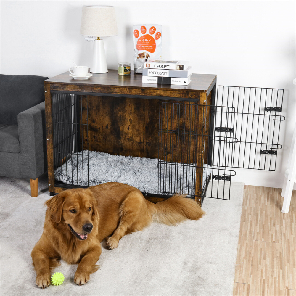 Wooden Pet Kennel Crate with Tabletop – Spacious Indoor Furniture for Medium to Large Dogs_1