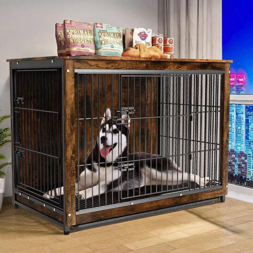 Wooden Pet Kennel Crate with Tabletop – Spacious Indoor Furniture for Medium to Large Dogs_4