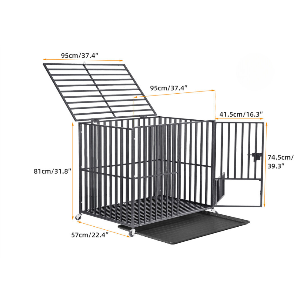 Mobile Heavy Duty Dog Crate with 3 Doors and Bottom Tray_9