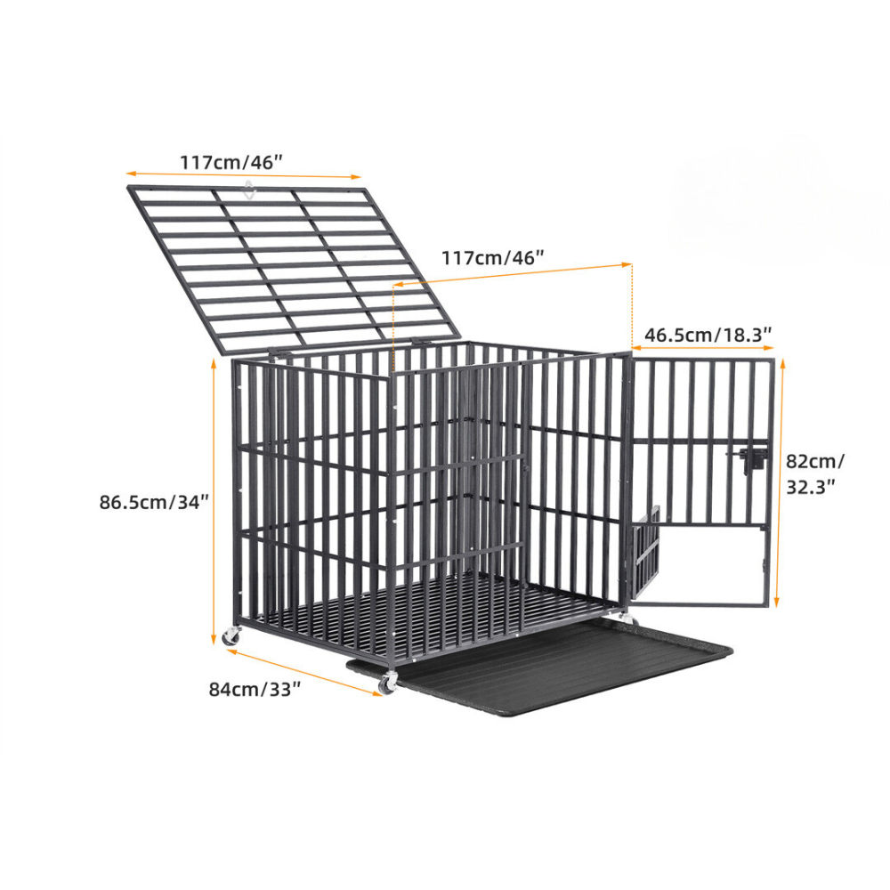 Mobile Heavy Duty Dog Crate with 3 Doors and Bottom Tray_11