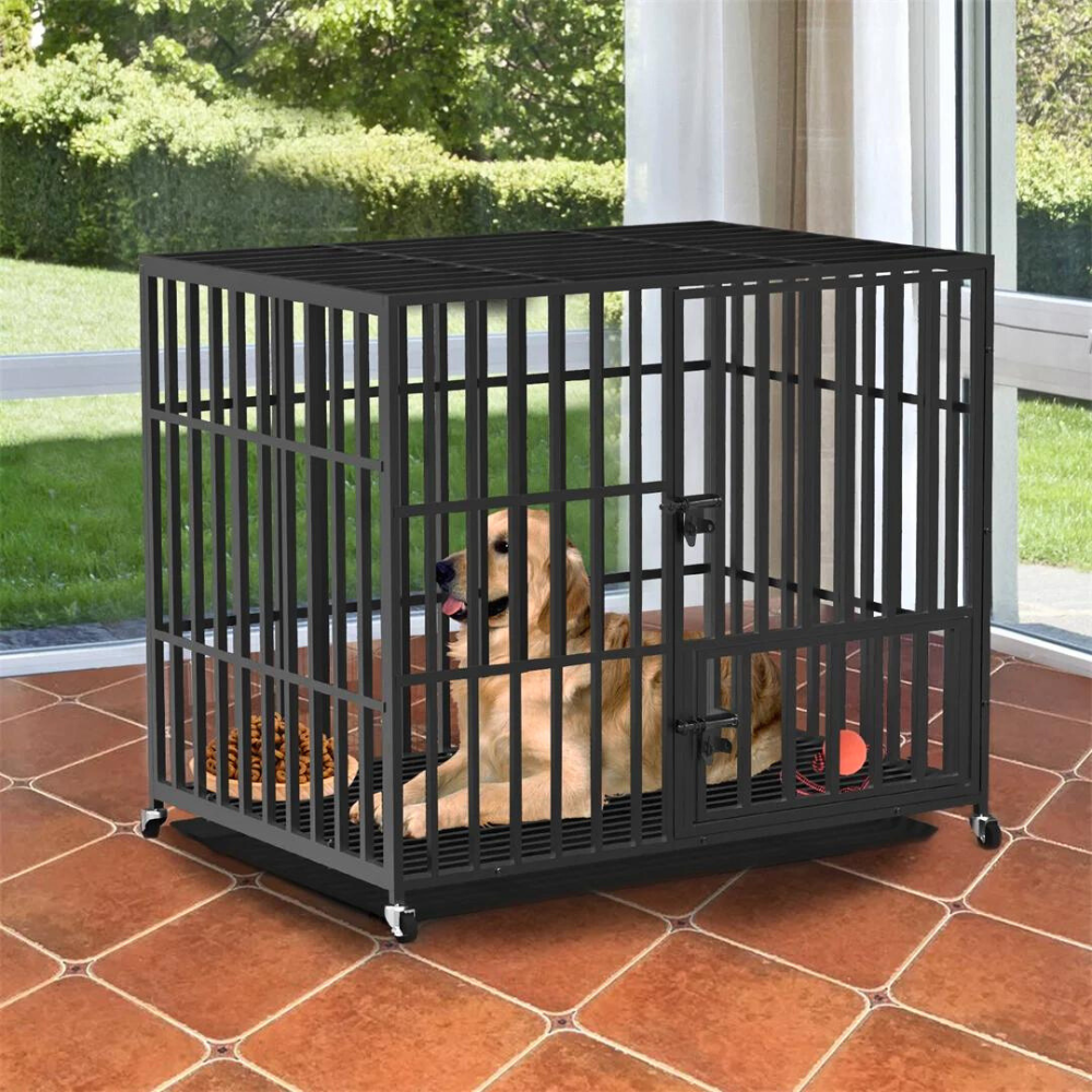 Mobile Heavy Duty Dog Crate with 3 Doors and Bottom Tray_4