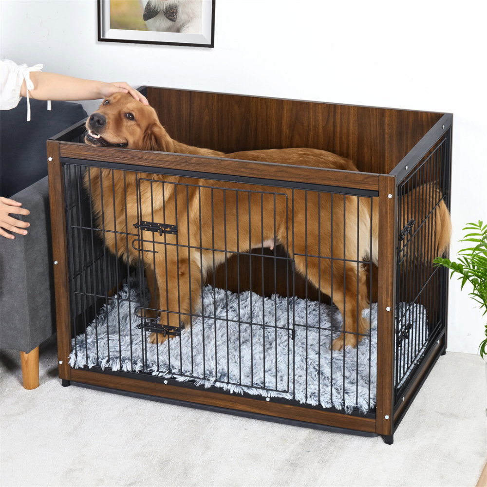 Stylish High-end Wooden Dog Crate End Table Kennel_3