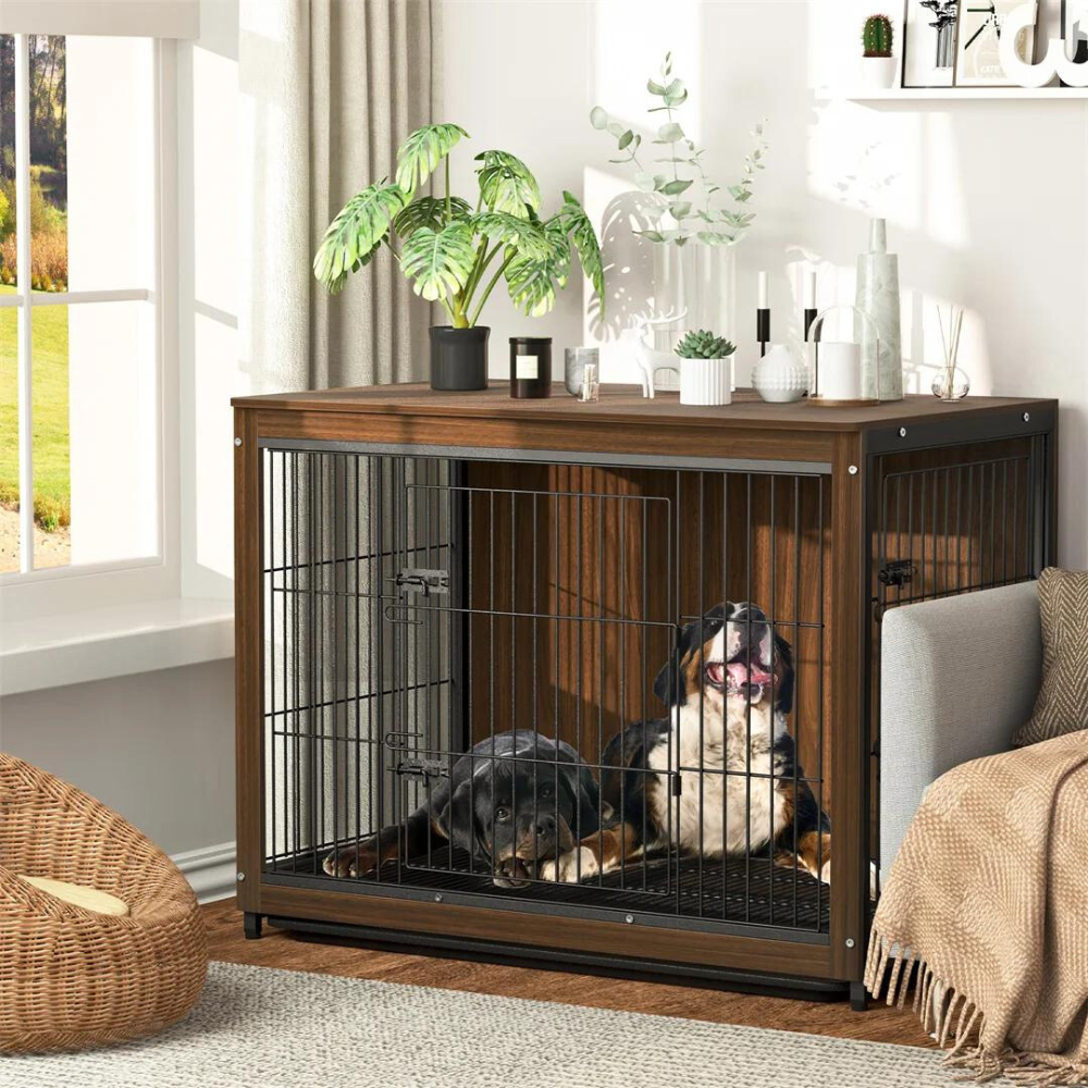 Stylish High-end Wooden Dog Crate End Table Kennel_5