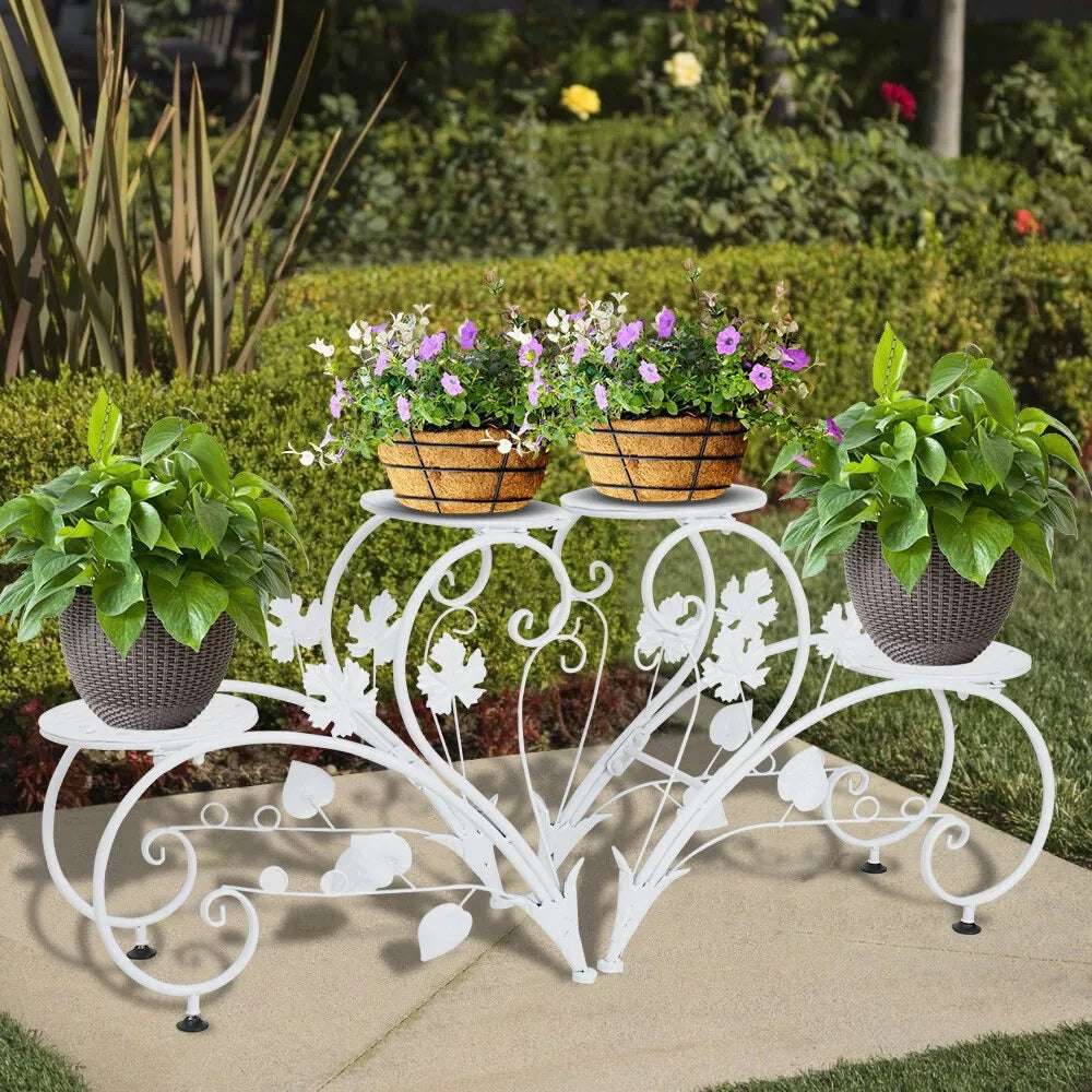 Set of 2 Heavy Duty Metal Round Plant Stand Rustproof Flower Pot Display Holder_0