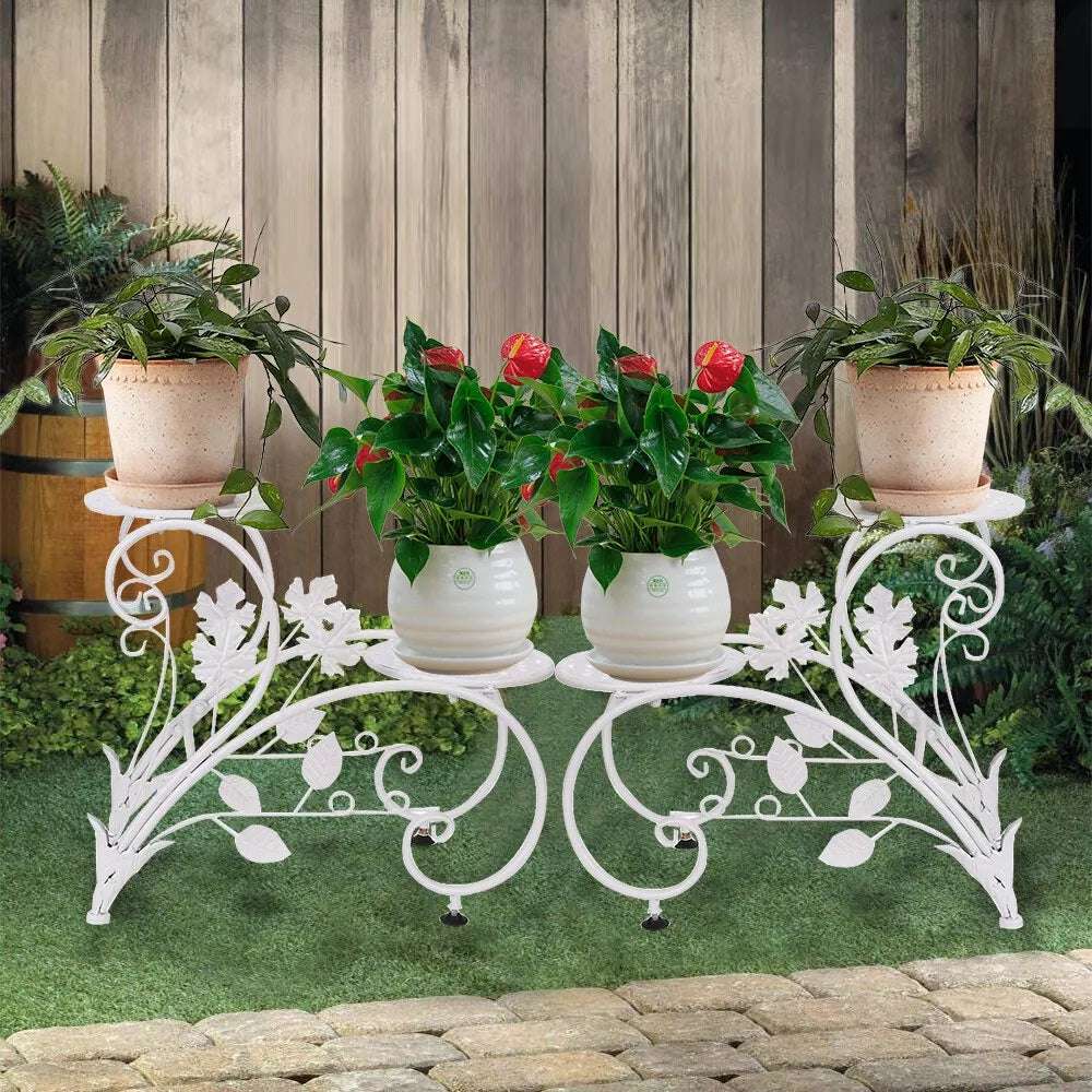 Set of 2 Heavy Duty Metal Round Plant Stand Rustproof Flower Pot Display Holder_2