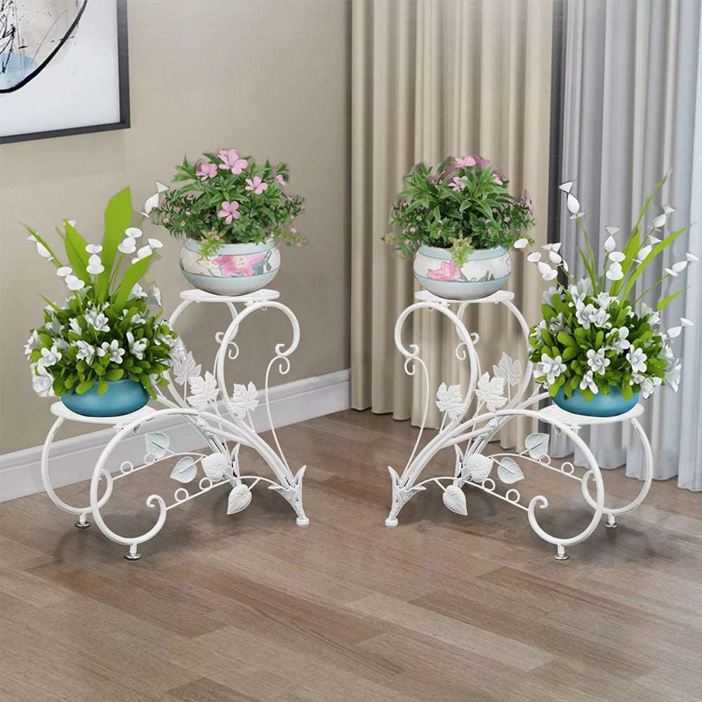 Set of 2 Heavy Duty Metal Round Plant Stand Rustproof Flower Pot Display Holder_4