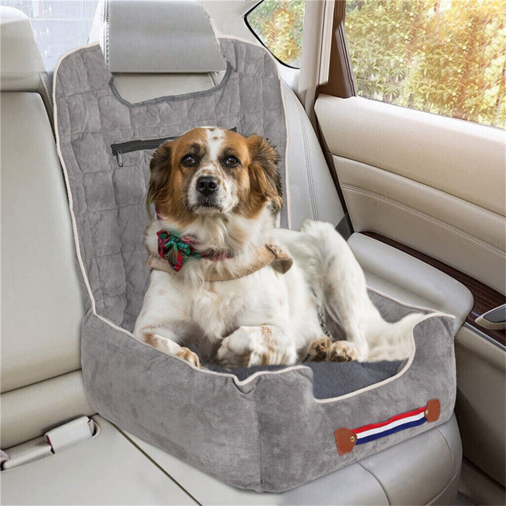 Anti-Slip Pet Booster Seat with Storage Pockets and Safety Leash_1