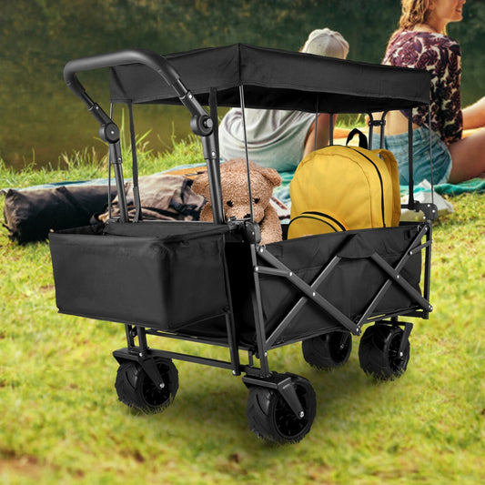 Folding Wagon Cart with Adjustable Handle Bar and Removable Canopy_0