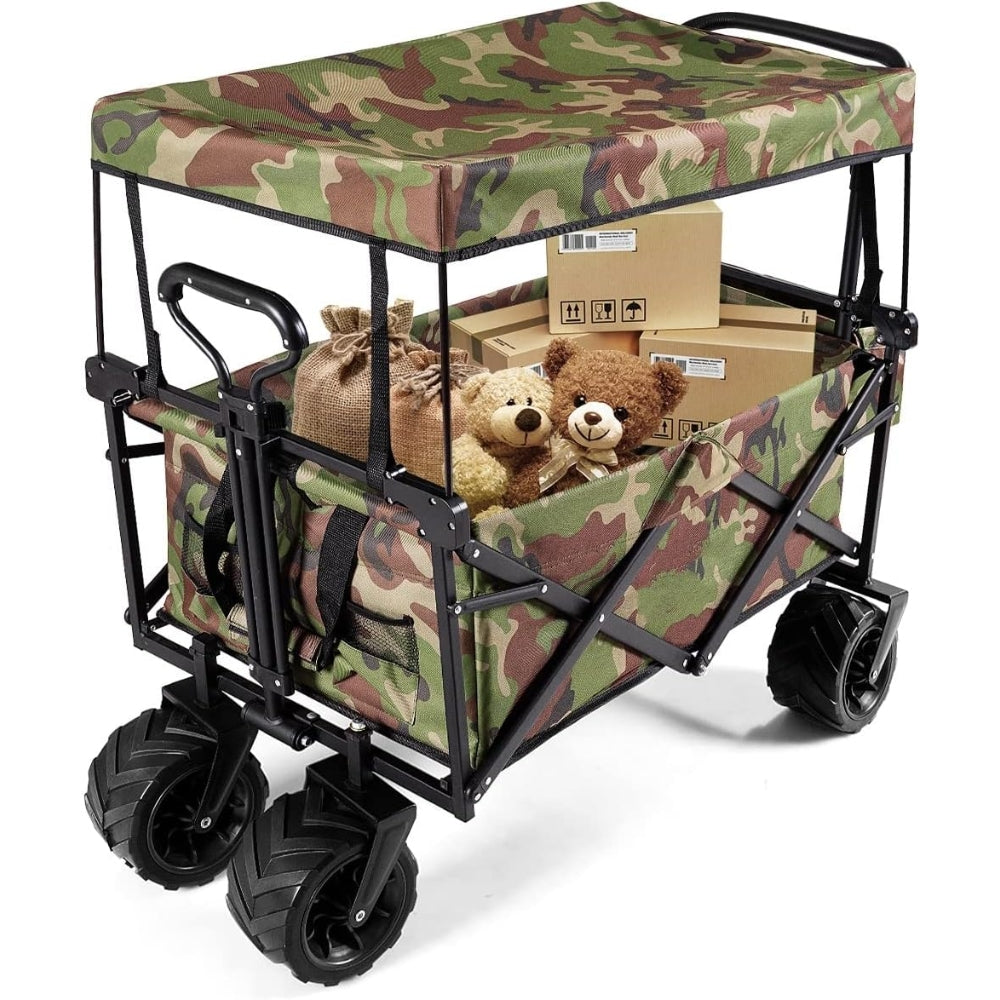 Folding Wagon Cart with Adjustable Handle Bar and Removable Canopy_3