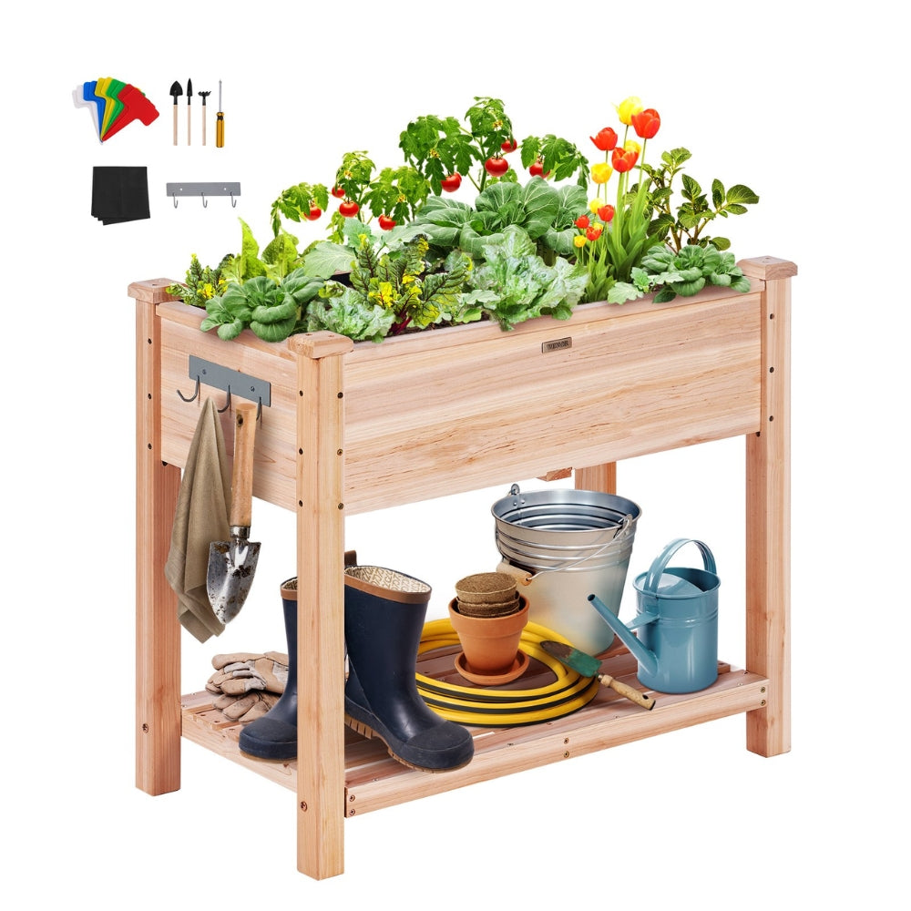 Wooden Raised Garden Bed Planter Box Elevated Floor with Whole Kit and Drainage System_5