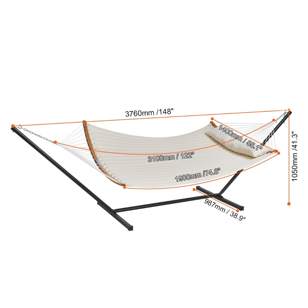 Two Person Hammock with Stand Included Double Hammock with Curved Spreader Bar and Detachable Pillow and Portable Bag_11