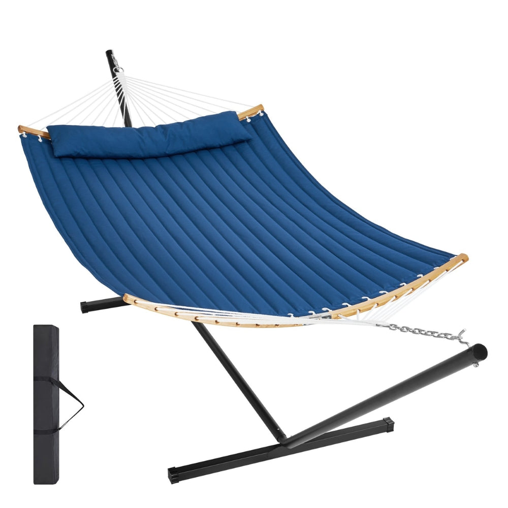 Two Person Hammock with Stand Included Double Hammock with Curved Spreader Bar and Detachable Pillow and Portable Bag_5