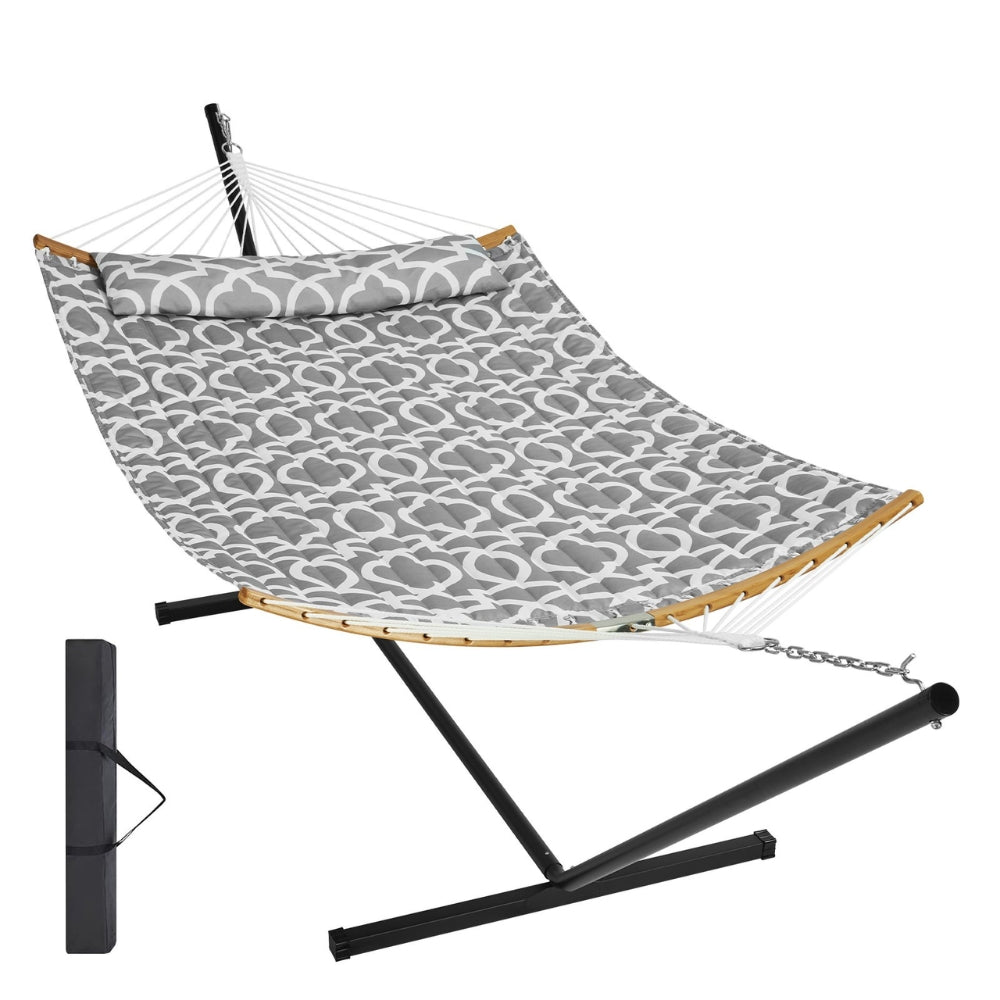 Two Person Hammock with Stand Included Double Hammock with Curved Spreader Bar and Detachable Pillow and Portable Bag_6