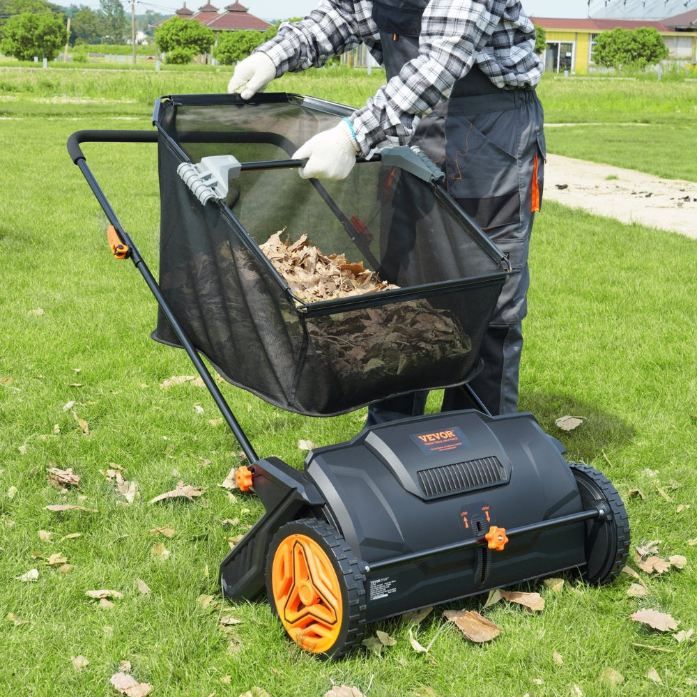 Push Lawn Sweeper with Durable Steel Frame and Large Capacity Hopper Bag_0