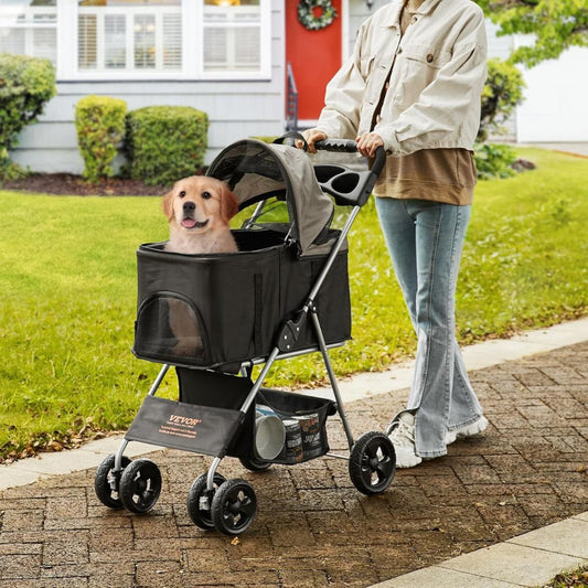 Pet Stroller with Brakes Storage Basket and Cup Holder_0