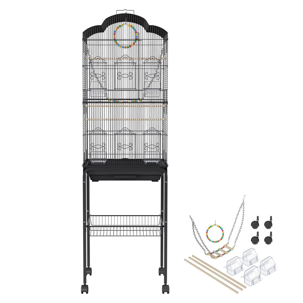 60 Inch Flight Bird Cage with Rolling Stand and Hanging Toys Large Metal Aviary for Happy Birds_2