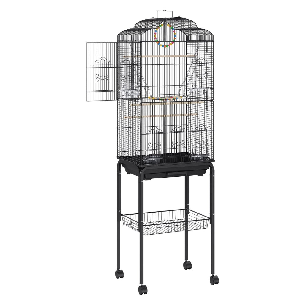 60 Inch Flight Bird Cage with Rolling Stand and Hanging Toys Large Metal Aviary for Happy Birds_4