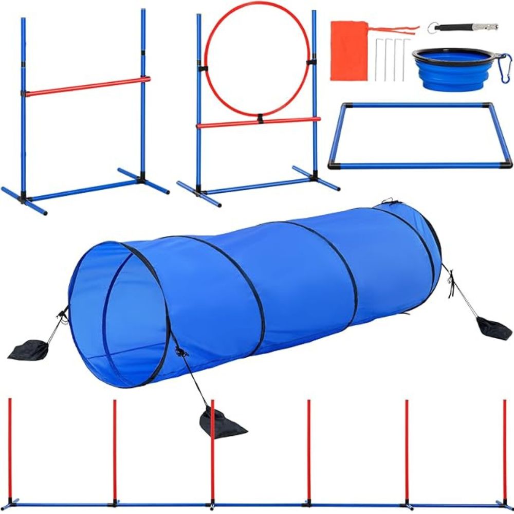 5 Piece Dog Agility Training Set Upgrade with Adjustable Hurdles and Extended Tunnel_2