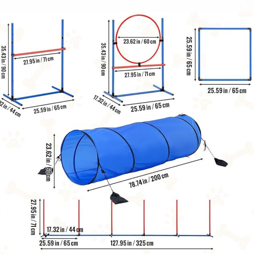 5 Piece Dog Agility Training Set Upgrade with Adjustable Hurdles and Extended Tunnel_4