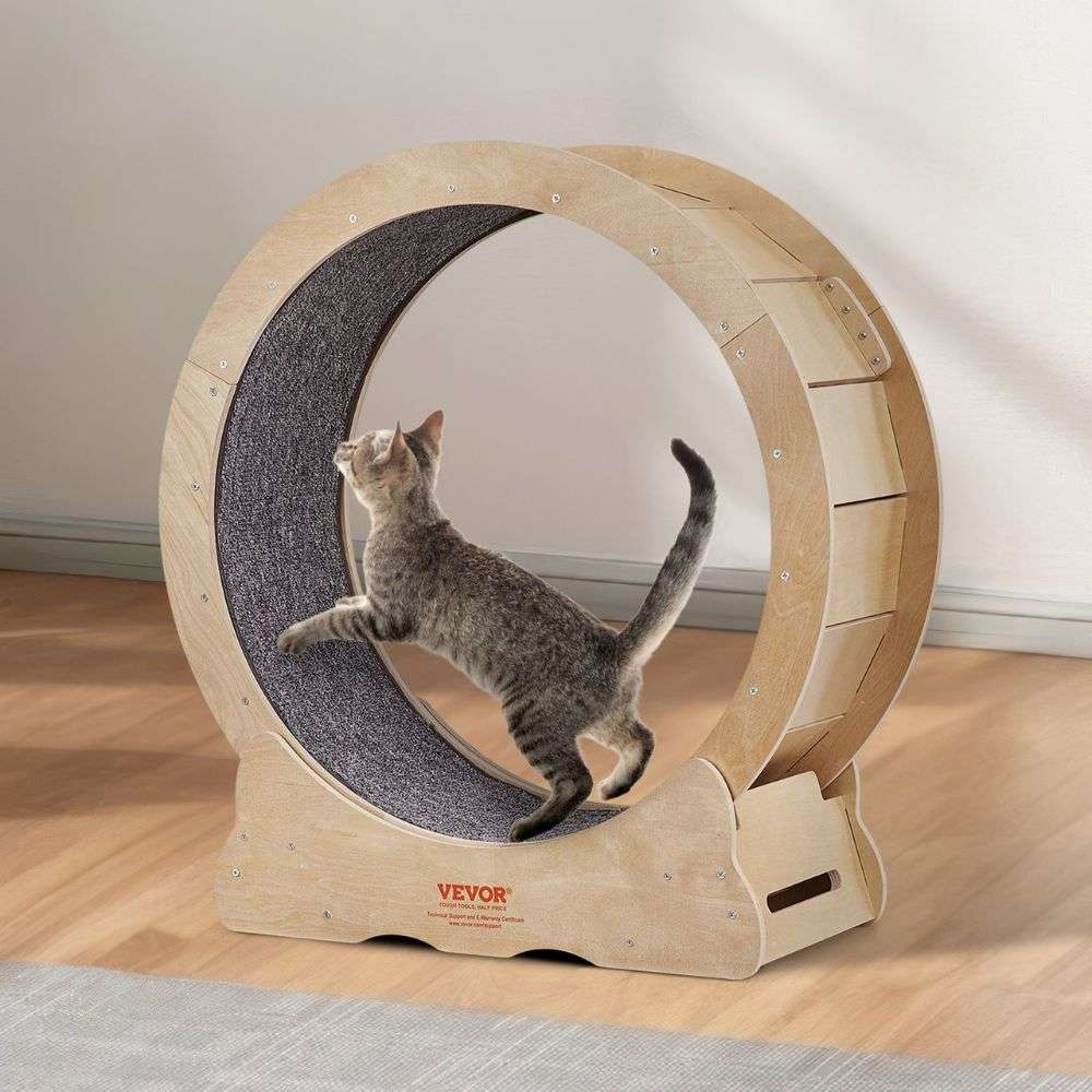 Cat Exercise Wheel Natural Wood Silent Running Toy Treadmill Roller Wheel_2