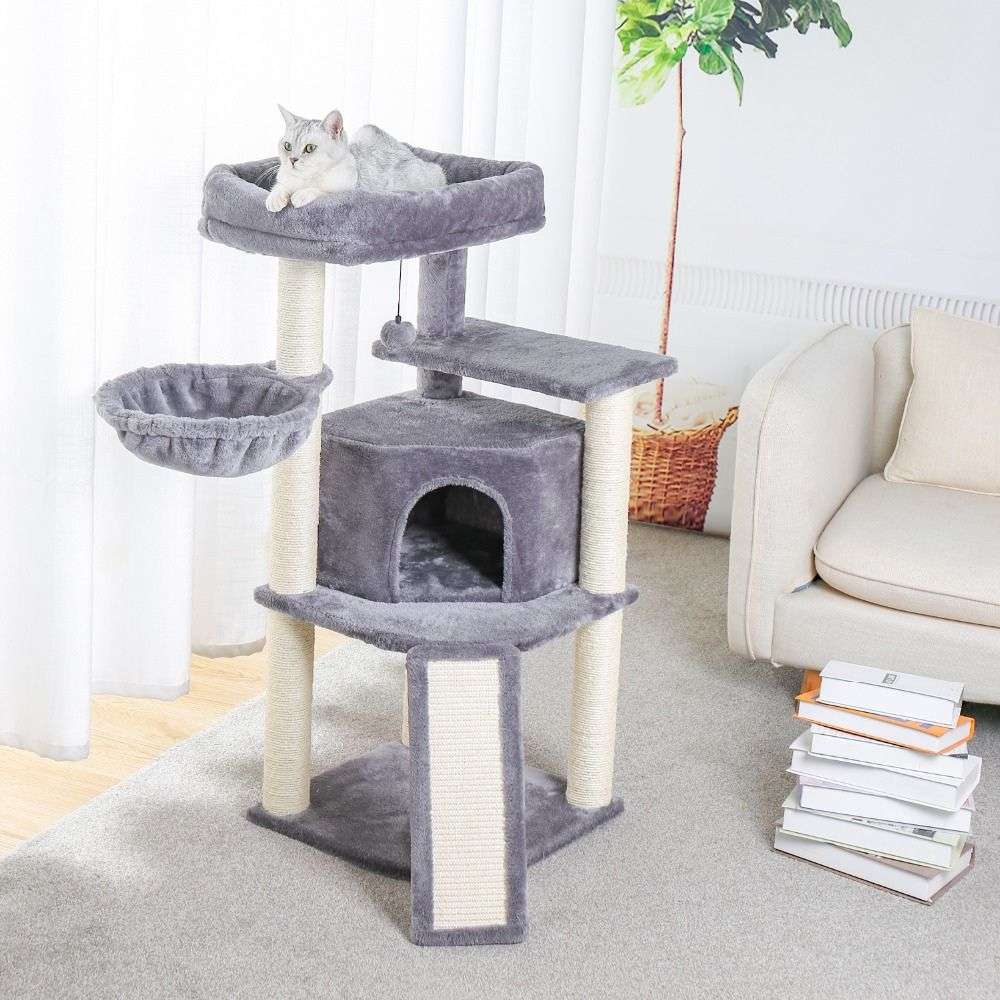 Pet Cat Tree Tower Condo Wood Scratcher with Scratching Post for Cats Climbing Tree_0