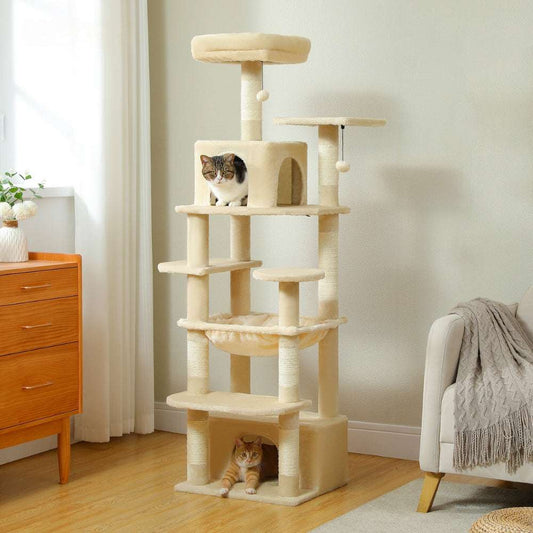 Luxury Cat Tree with Condo Hammock Tall Cat Tower for Indoor Cat Scratcher_0