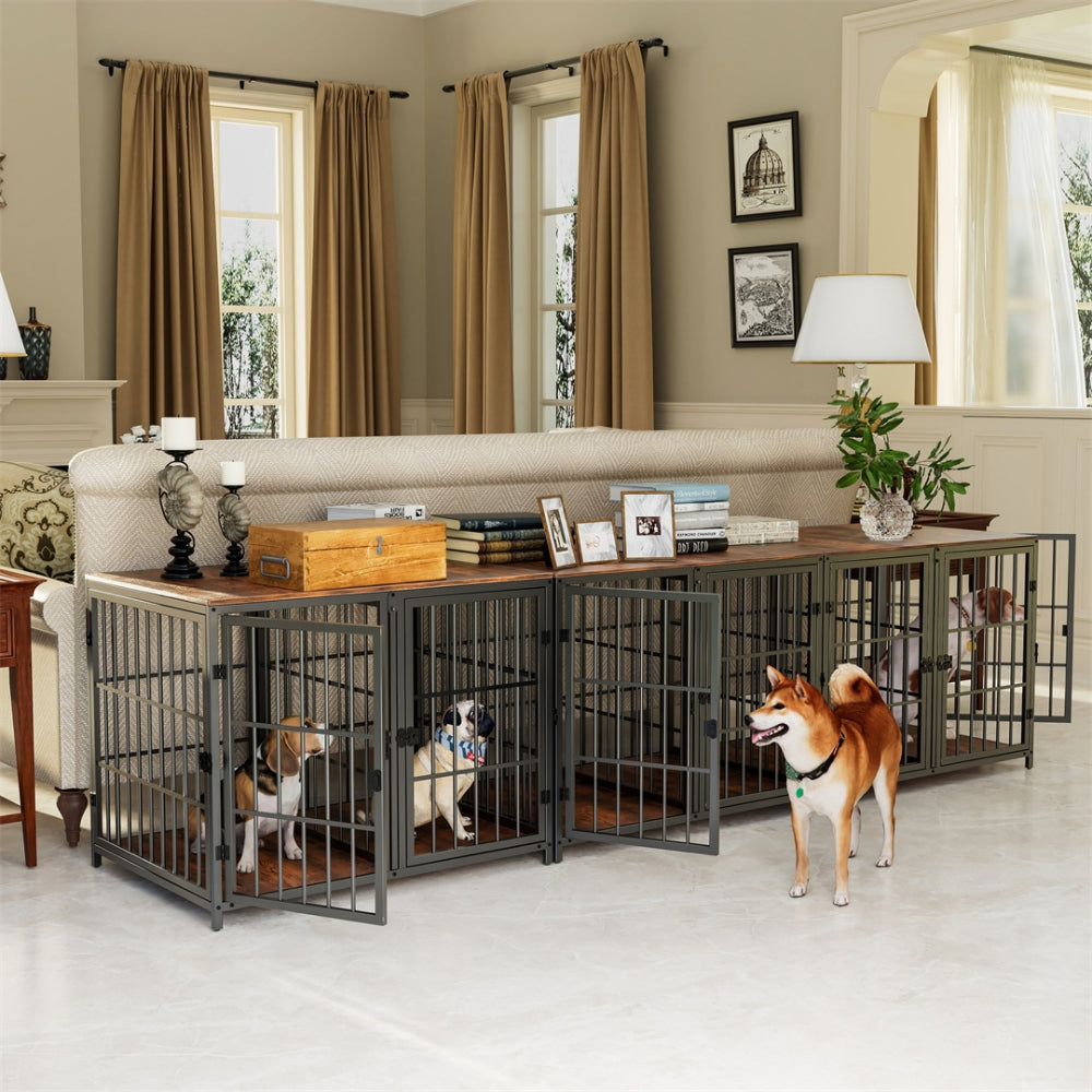 Heavy Duty Furniture Style Dog Cage Side Table Indoor Kennel Crate with Four Doors_1