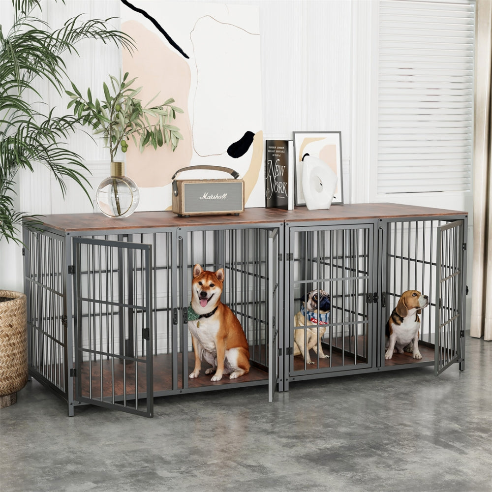 Heavy Duty Furniture Style Dog Cage Side Table Indoor Kennel Crate with Four Doors_2