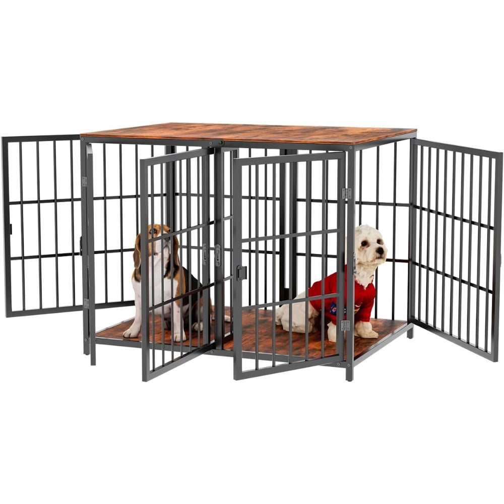 Heavy Duty Furniture Style Dog Cage Side Table Indoor Kennel Crate with Four Doors_0