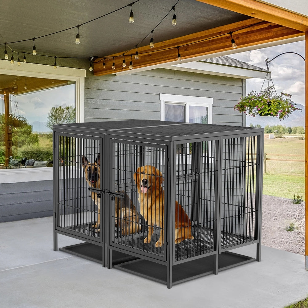 2 in 1 Large Heavy Duty Metal Dog Cage with Removable Divider_4